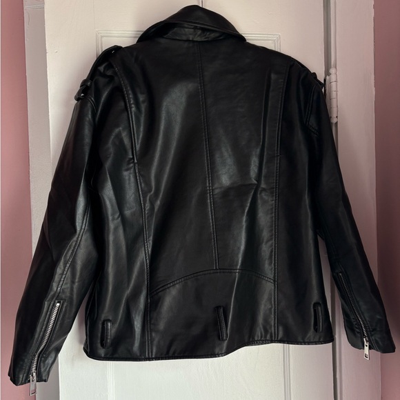 ZARA Black Faux Leather Moto Jacket Zip Biker Style Size M - Picture 4 of 6